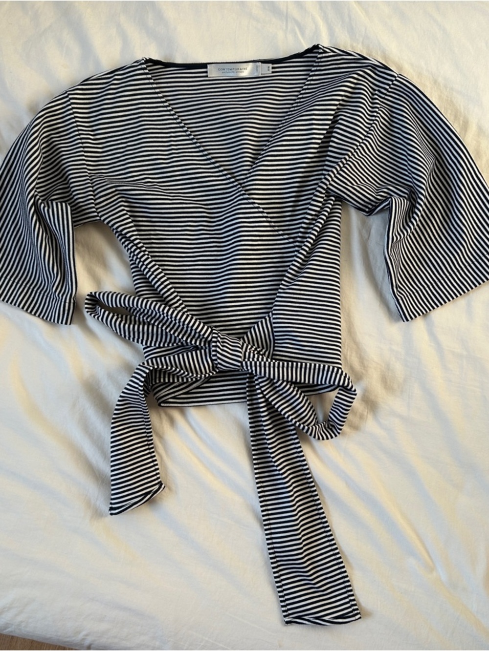 Striped Wrap Top with Waist Tie
